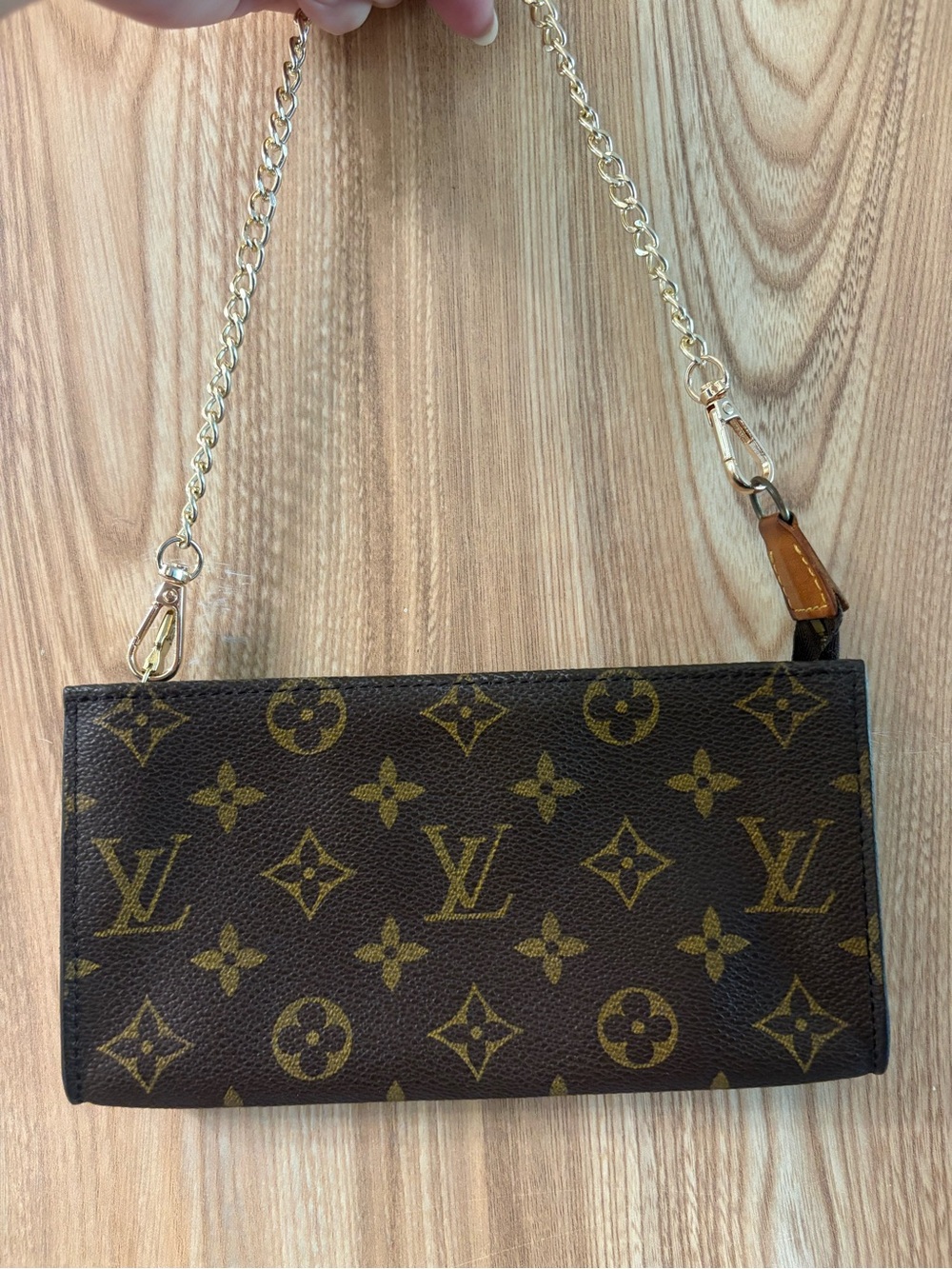 Auth Louis Vuitton Pochette Accessory Pouch Brown Leather